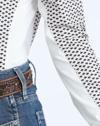 Cinch White Buttons, White Logo Embroidery