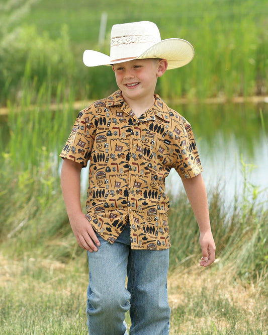 Cinch BOYS S/S CAMP SHIRT 5/26-BROWN